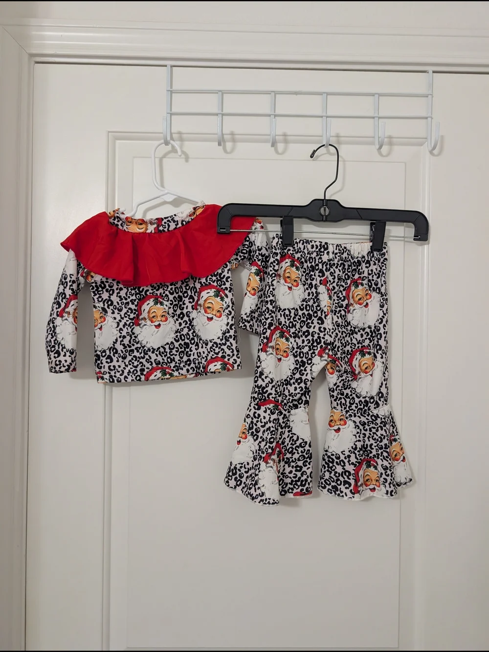 Baby Girls Santa Leopard Christmas Outfit 2 Piece Bell Bottom 6-9M